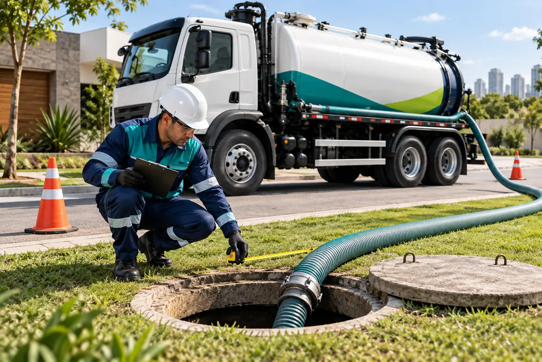 profissional em atividade técnica próximo a equipamento de limpeza